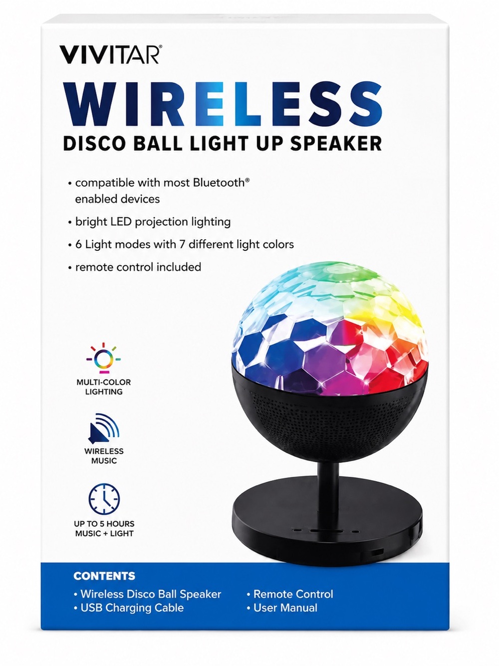 Vivitar Wireless Disco Ball Light-Up Speaker — Black with Multi-Color LEDs
